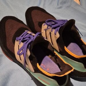 Adidas Black and Orange Sneakers with Purple Accents